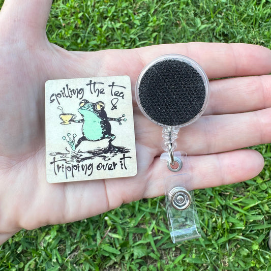 Spilling The Tea Interchangeable Badge Button with Reel Option