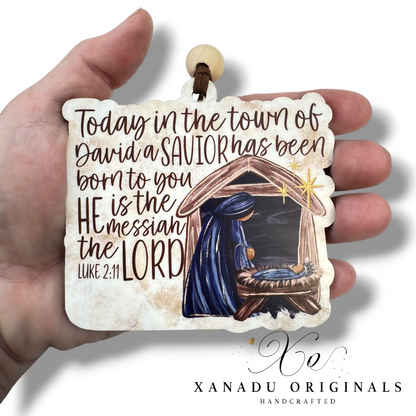 "Town of David" Nativity Scene Ornament, Traditional Holiday Tree Decor, Luke 2:11 Bible Verse Keepsake