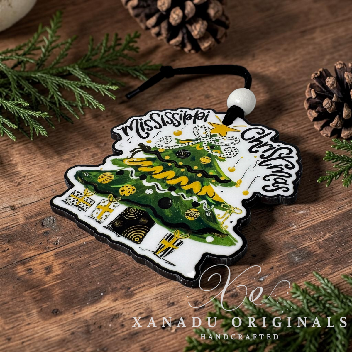 Southern Eagles Mississippi Christmas Tree Wood Ornament - Whimsical Gameday Gift