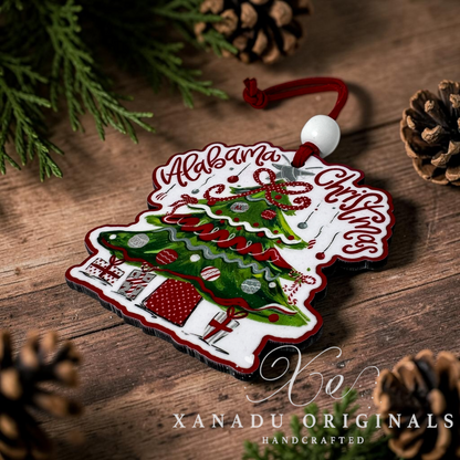 Alabama Elephant Christmas Tree Wood Ornament - Whimsical Southern Gameday Gift