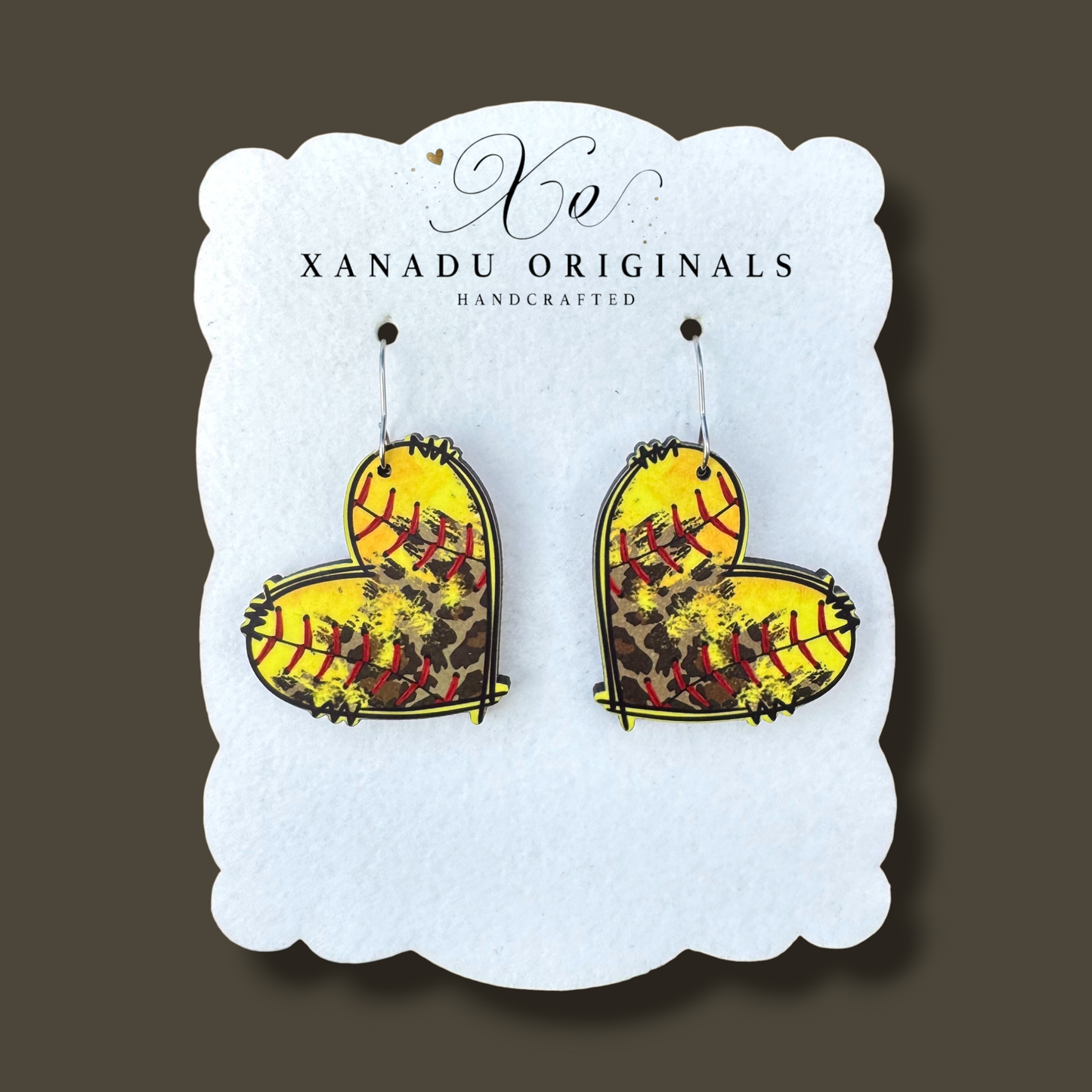 Softball Leopard Heart Earrings