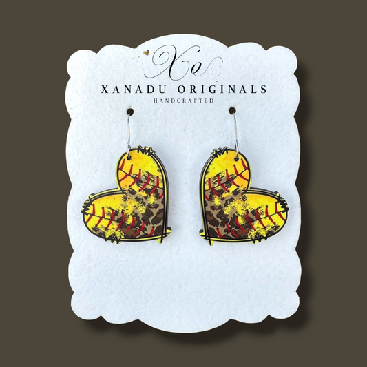 Softball Leopard Heart Earrings