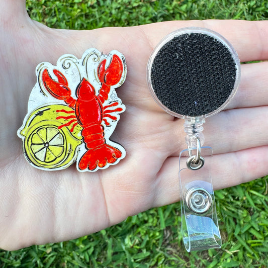 Lemon Crawfish Interchangeable Badge Button with Reel Option