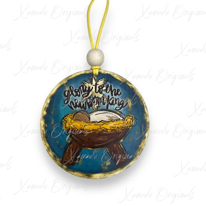Glory To The Newborn King Manger Ornament - Christian Nativity Tree Decoration