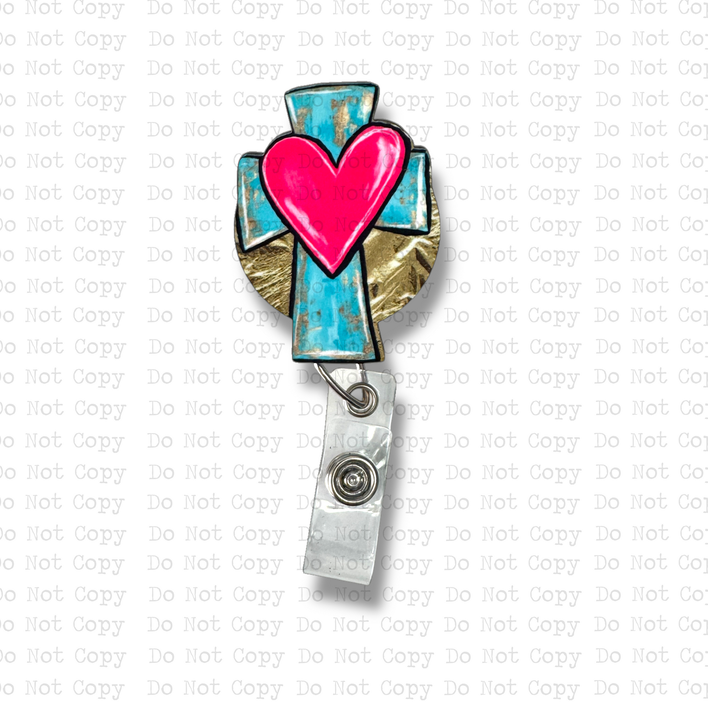 Turquoise Cross Interchangeable Badge Button with Reel Option