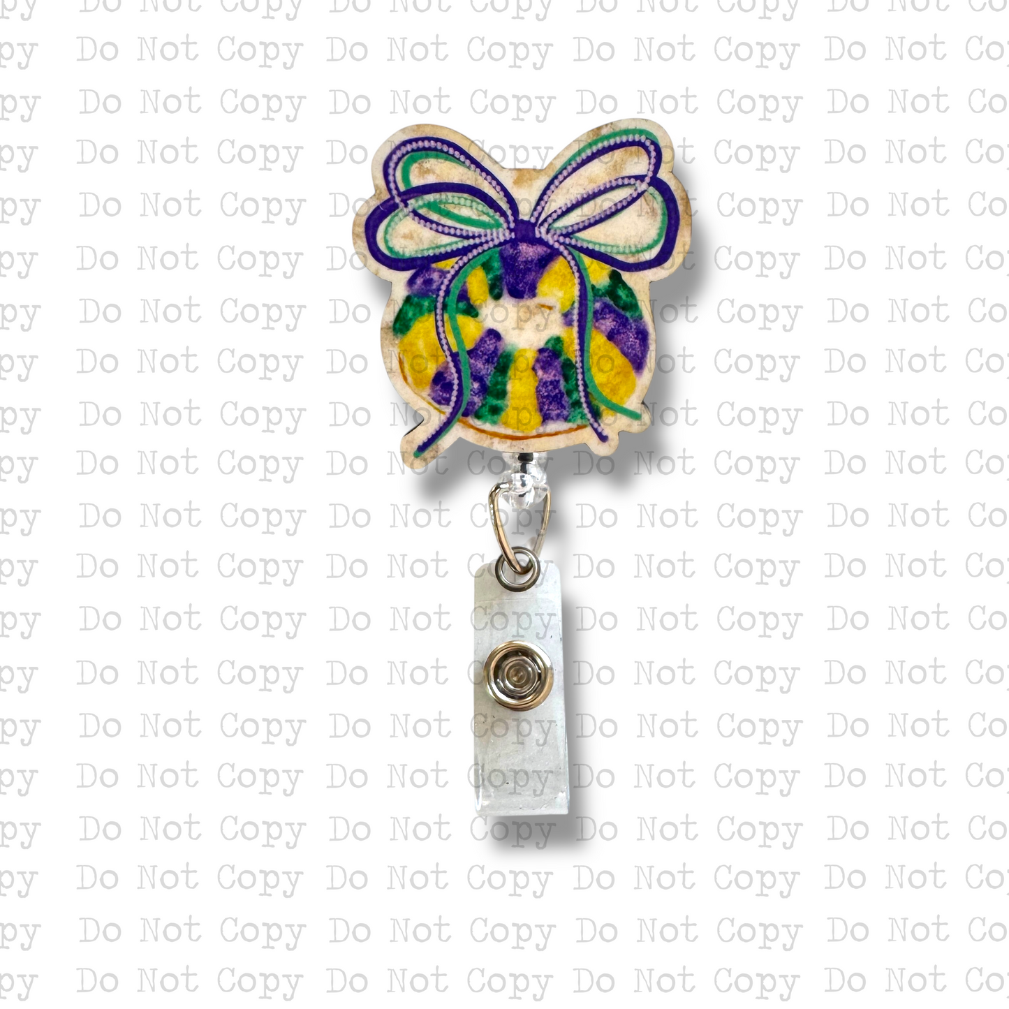 King Cake Bow Interchangeable Badge Button with Reel Option