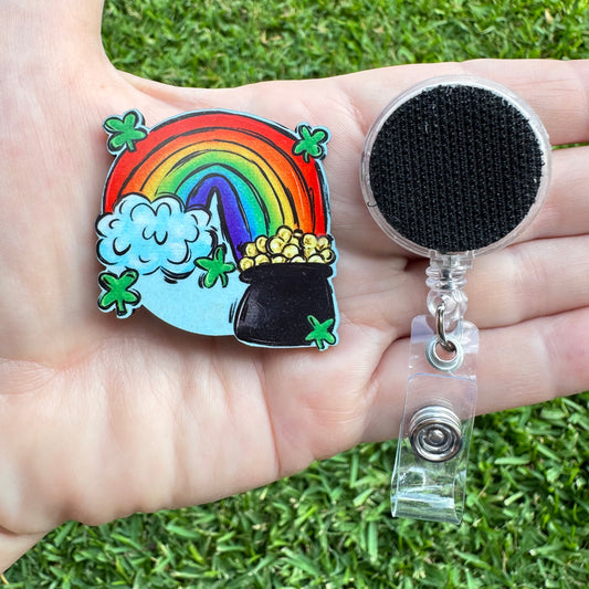 Pot Of Gold Interchangeable Badge Button with Reel Option