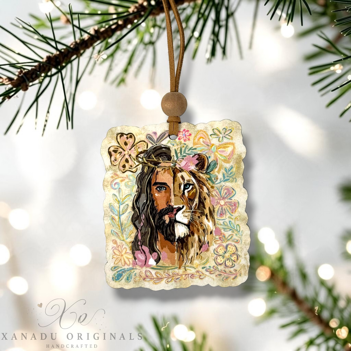 Lion And The Lamb Jesus Wood Ornament - Retro Religious Christian Gift
