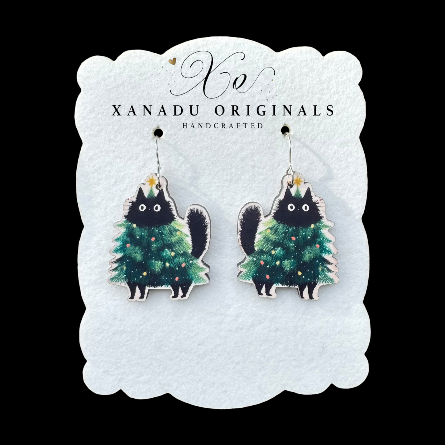 Christmas Tree Cat Earrings