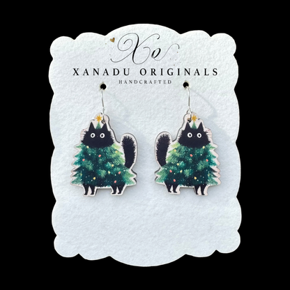 Christmas Tree Cat Earrings