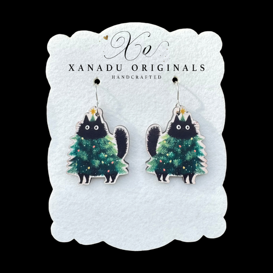 Christmas Tree Cat Earrings