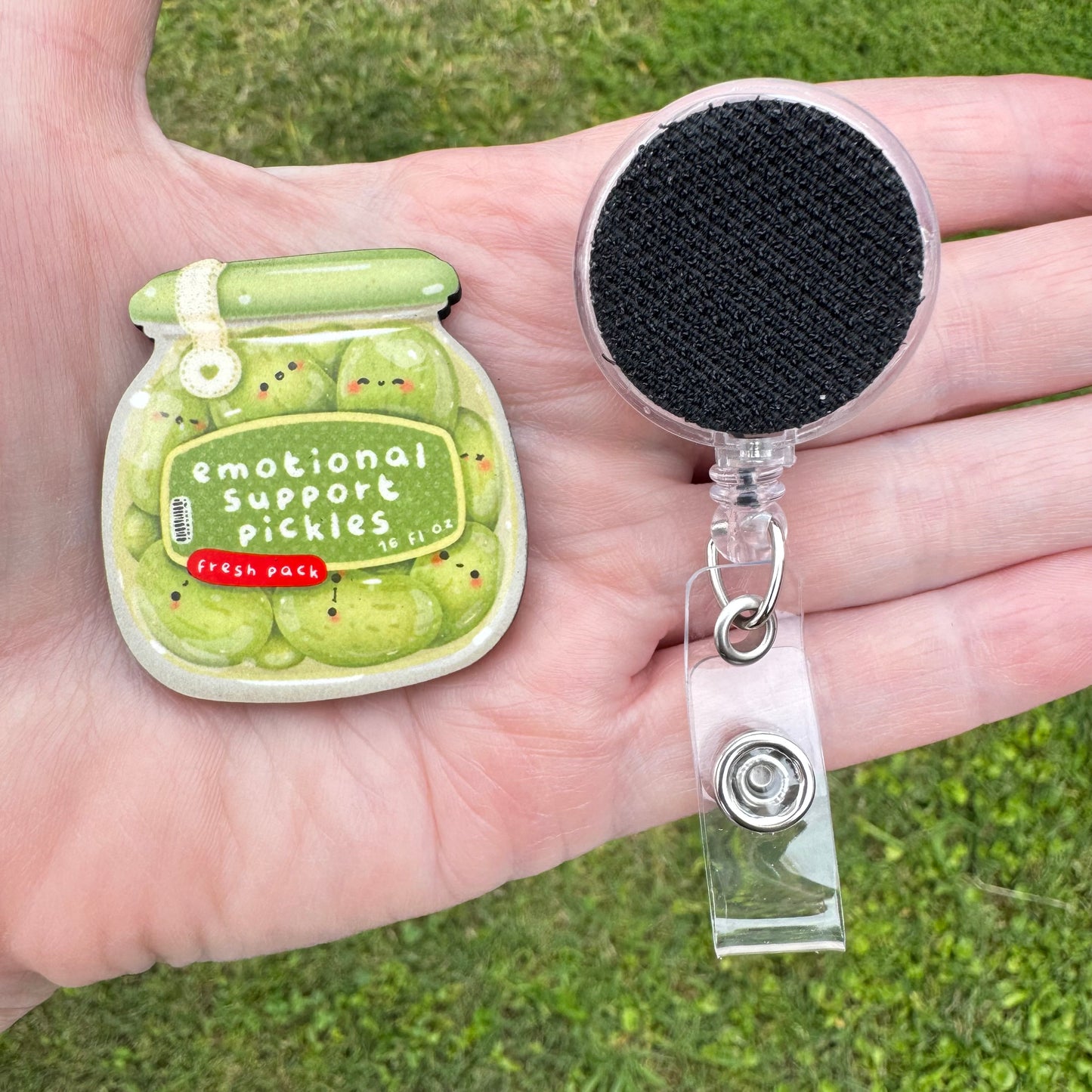 Emotional Support Pickles Interchangeable Badge Button with Reel Option