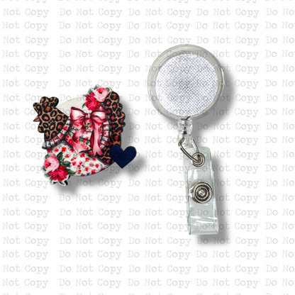 Rosie Leopard Hen Interchangeable Badge Button with Reel Option