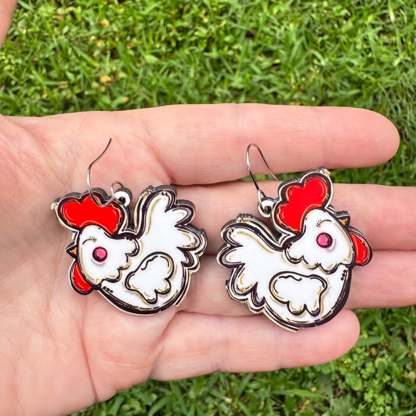 Whimsical White Chicken Earrings