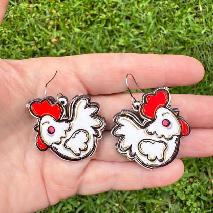 Whimsical White Chicken Earrings