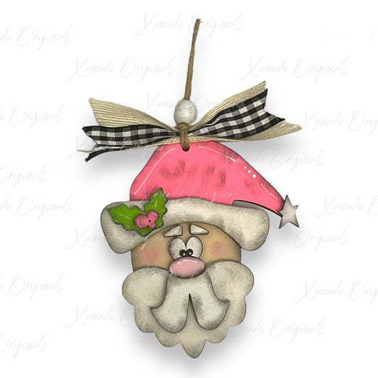 Whimsical Pink Hat Santa Ornament