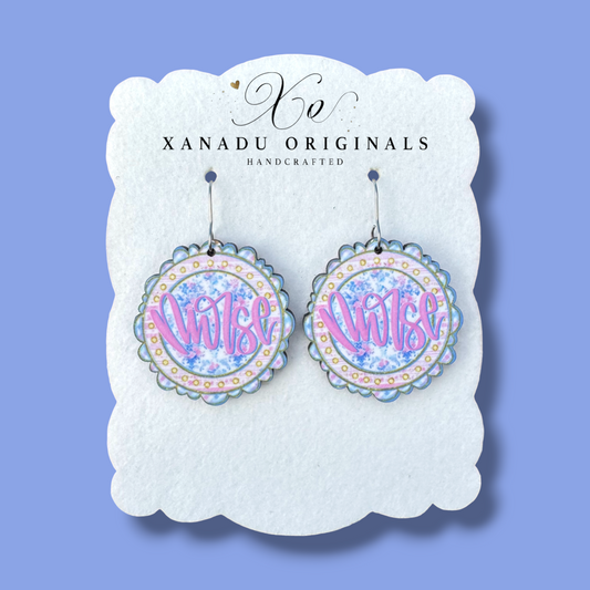 Nurse Floral Scalloped Dangle Earrings