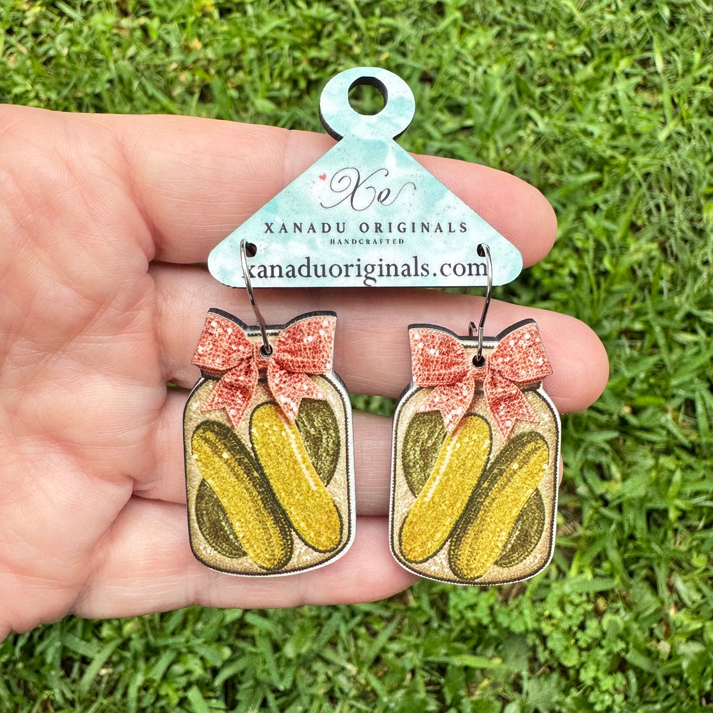 Faux Sequin Pickle Jar Dangle Earrings