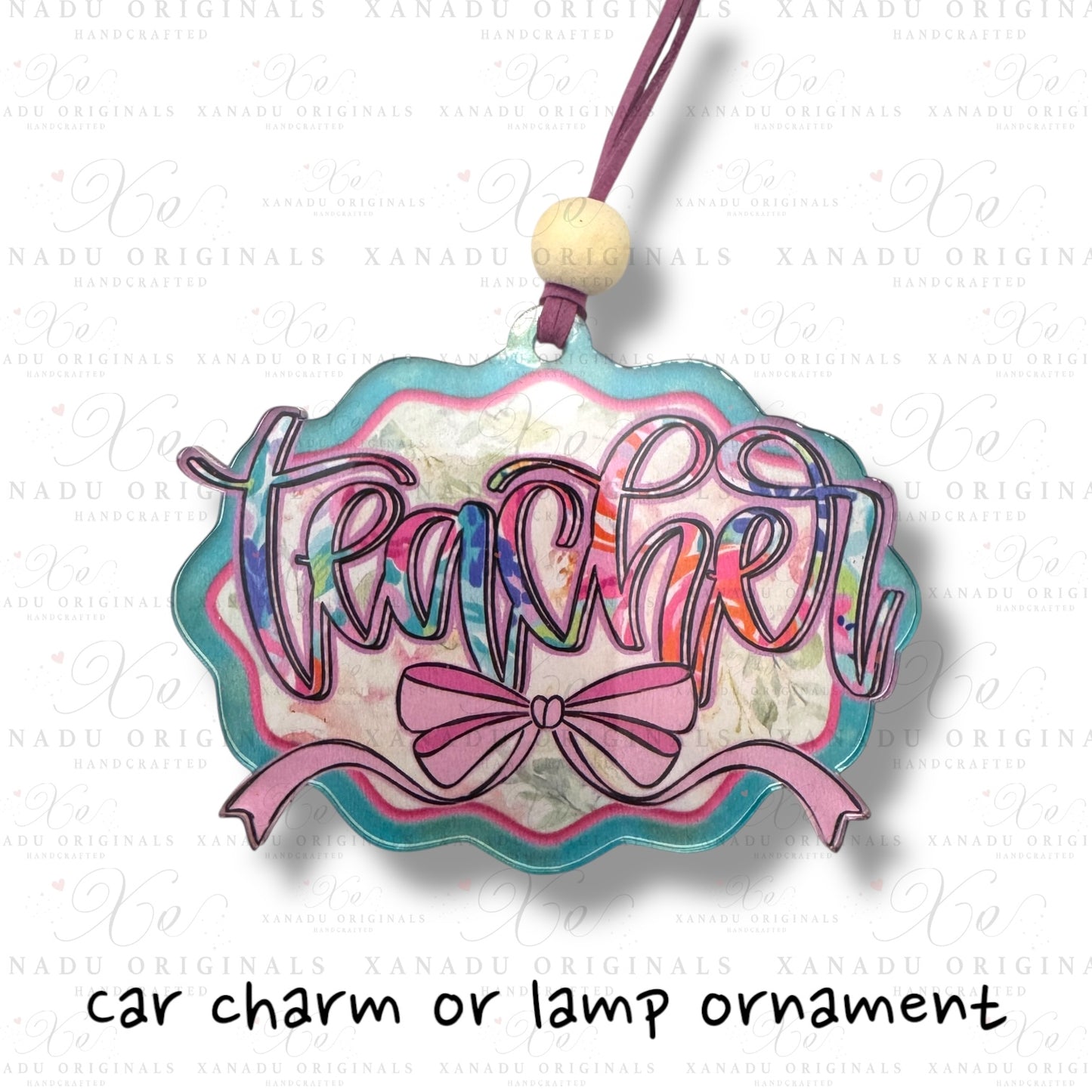 Teacher Bright Painted Floral Acrylic Car Charm