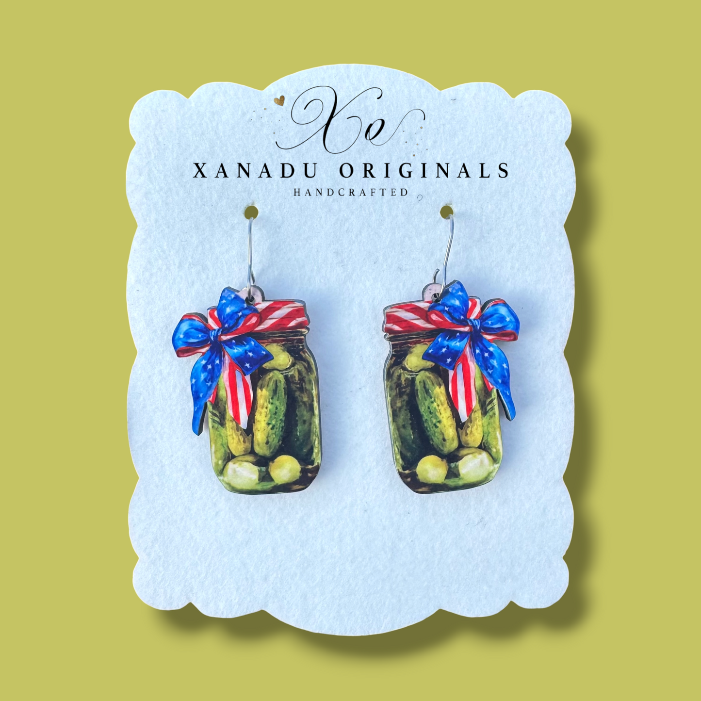 Pickle Jar 4th Of July Dangle Earrings