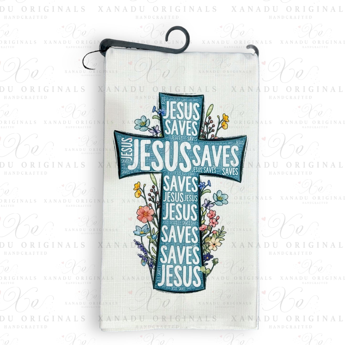 Linen Jesus Saves Tea Towel