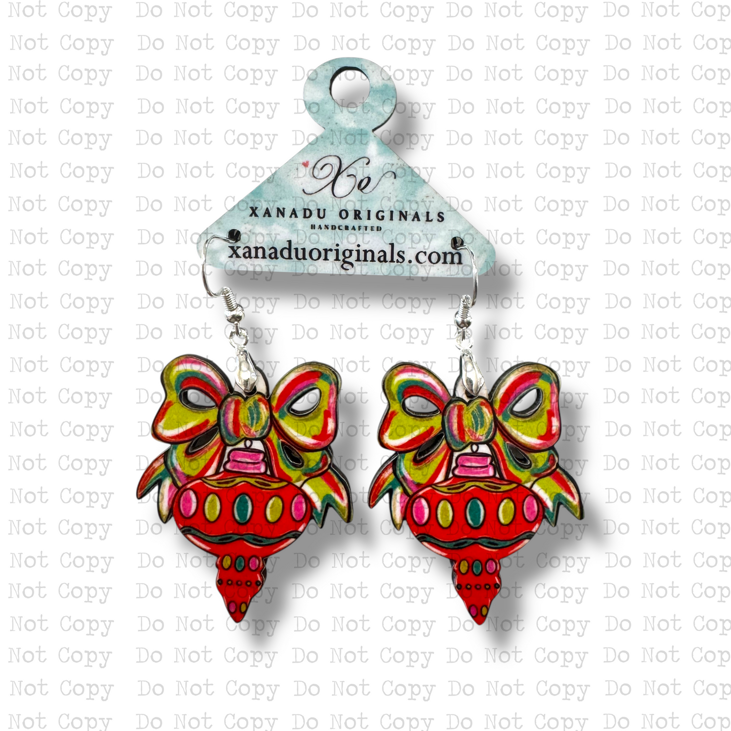 Festive Bow Red Teardrop Earrings