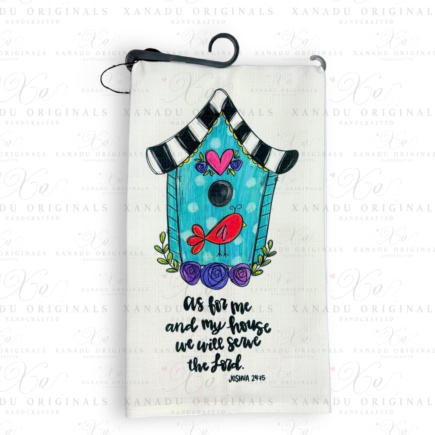 Linen Birdhouse Serve The Lord Tea Towel