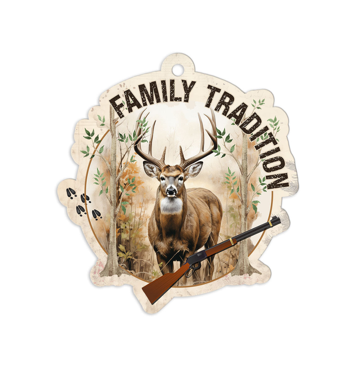 Family Tradition Deer Hunting Christmas Ornament - Whitetail Buck Holiday Tree Decoration