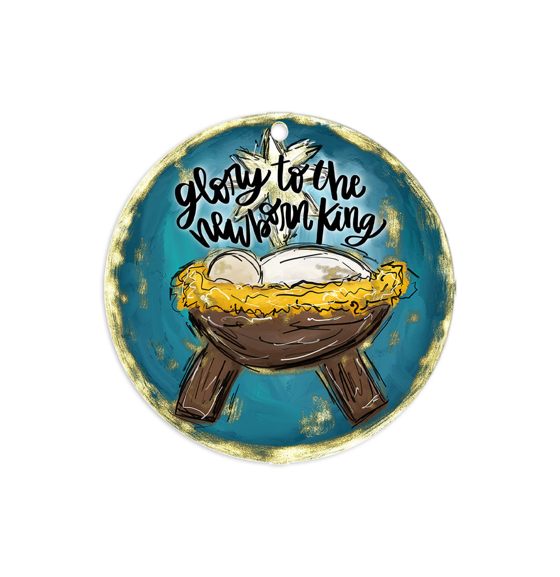Glory To The Newborn King Manger Ornament - Christian Nativity Tree Decoration