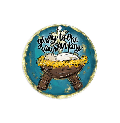 Glory To The Newborn King Manger Ornament - Christian Nativity Tree Decoration