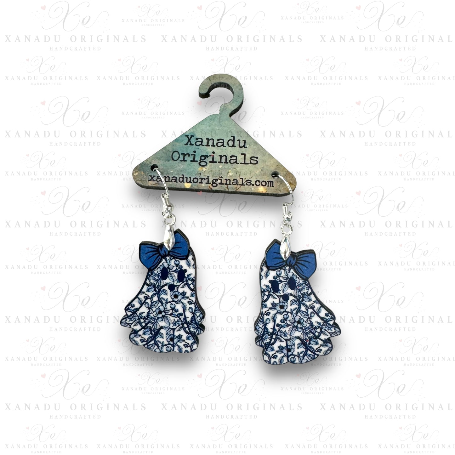 Blue Floral Ghost Earrings