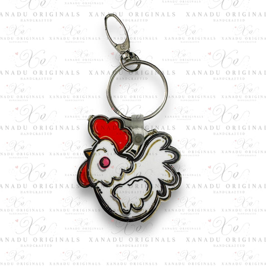 Whimsical White Chicken Keychain | Bag Tag