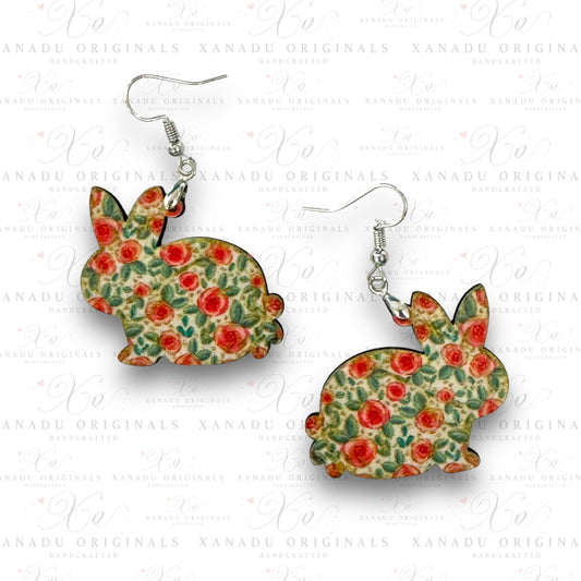 Hand Drawn Floral Bunny Earrings