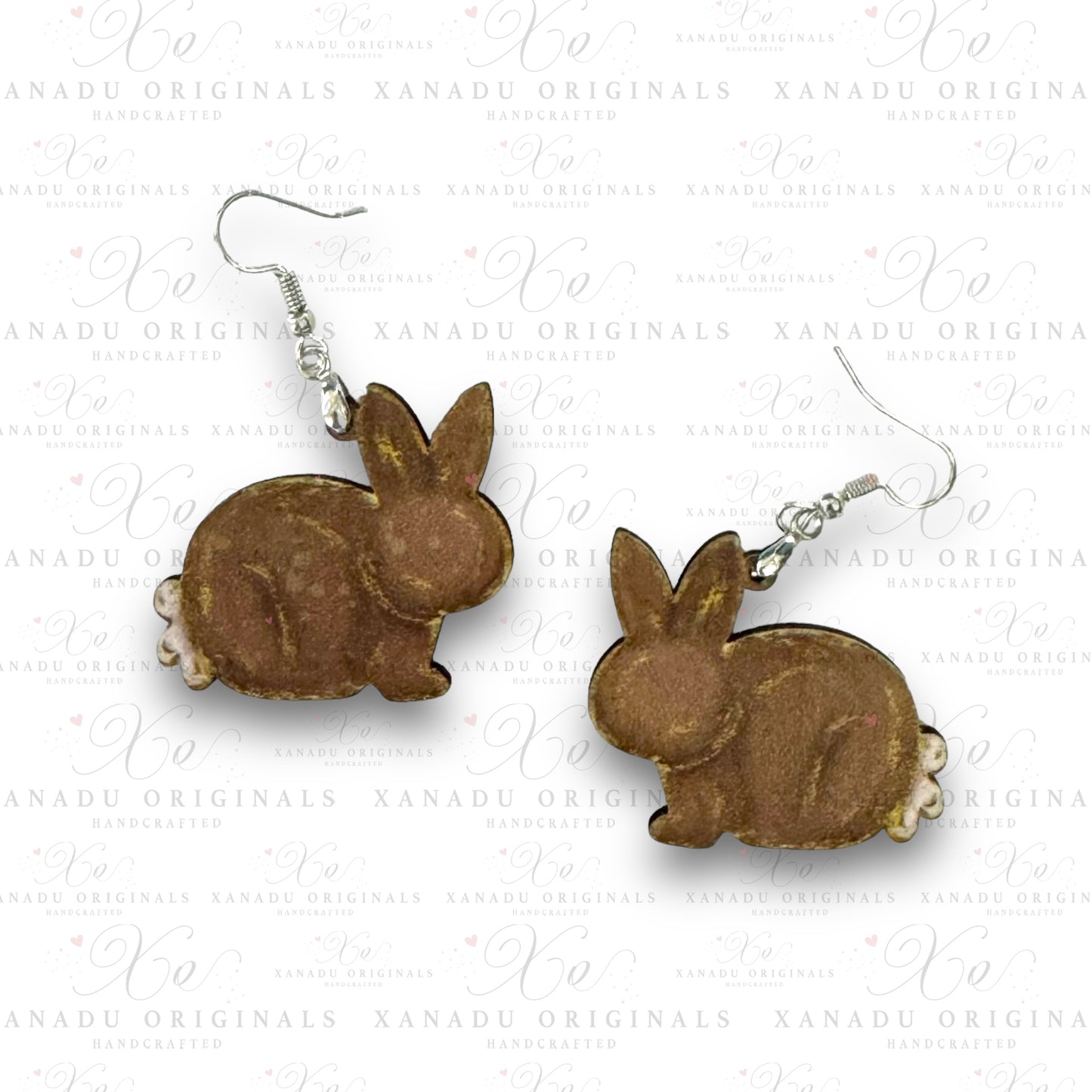 Hand Drawn Brown Bunny Earrings