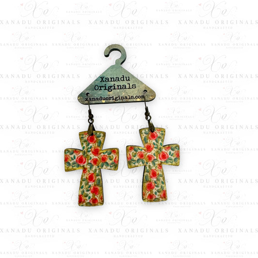 Floral Cross Earrings