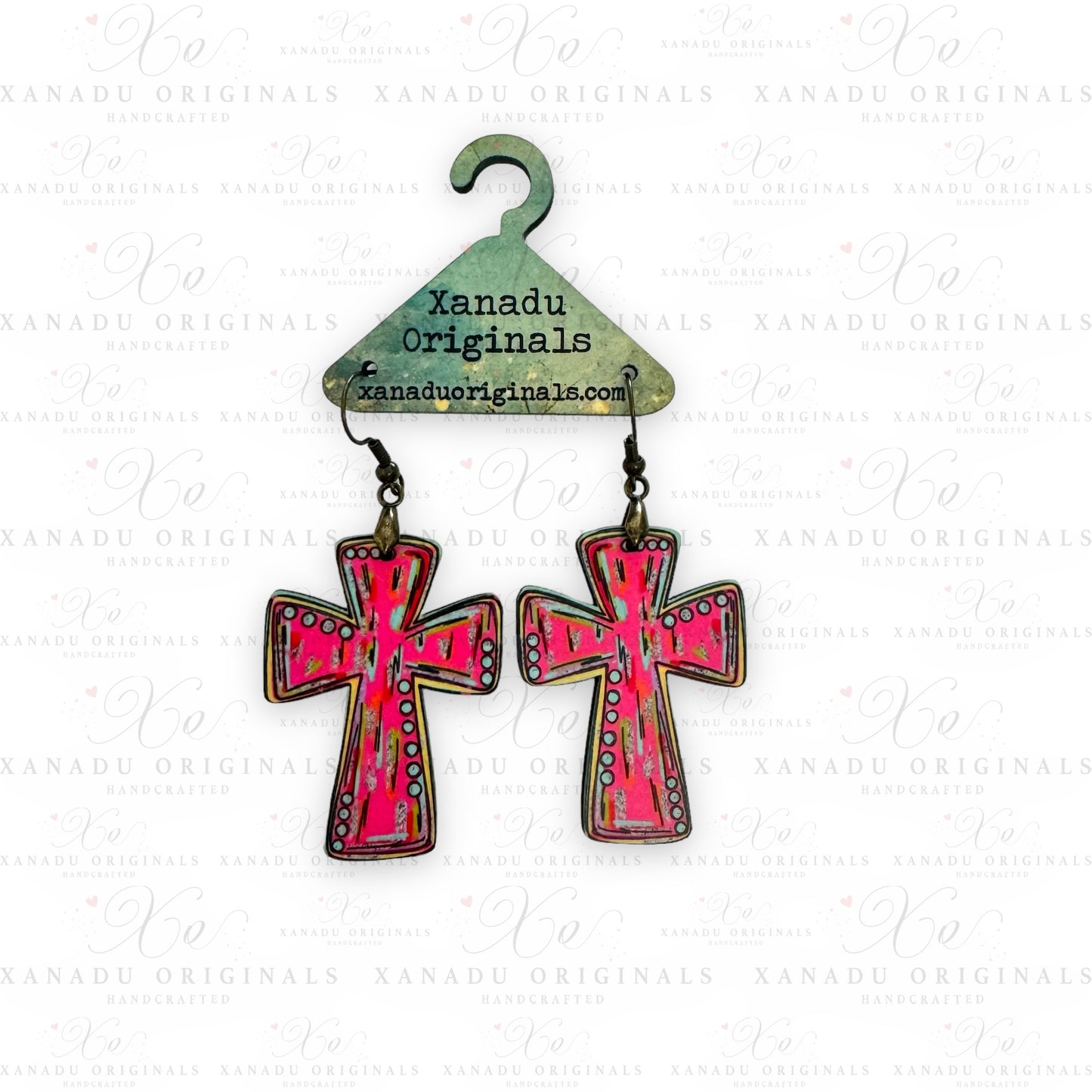 Pink Cross Earrings