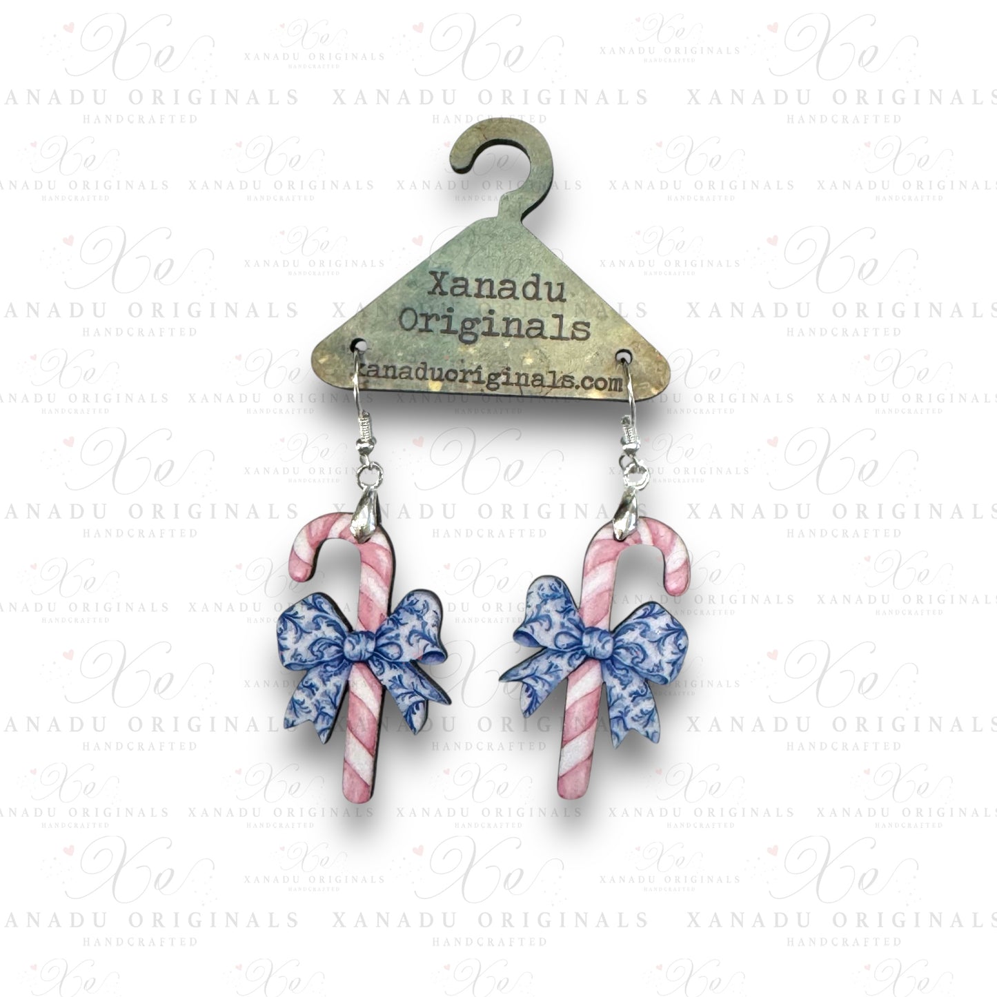 Pink Chinoiserie Candy Cane Earrings