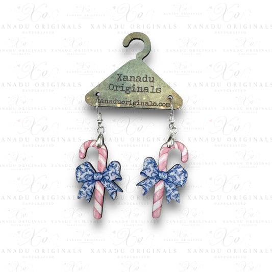 Pink Chinoiserie Candy Cane Earrings