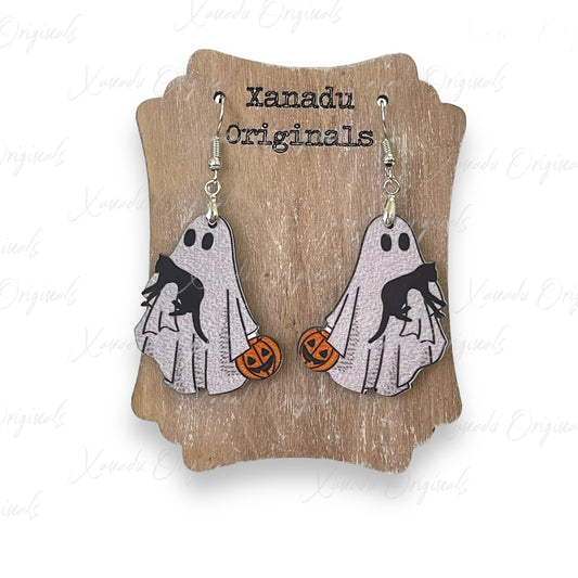 Ghost with Black Cat Earrings