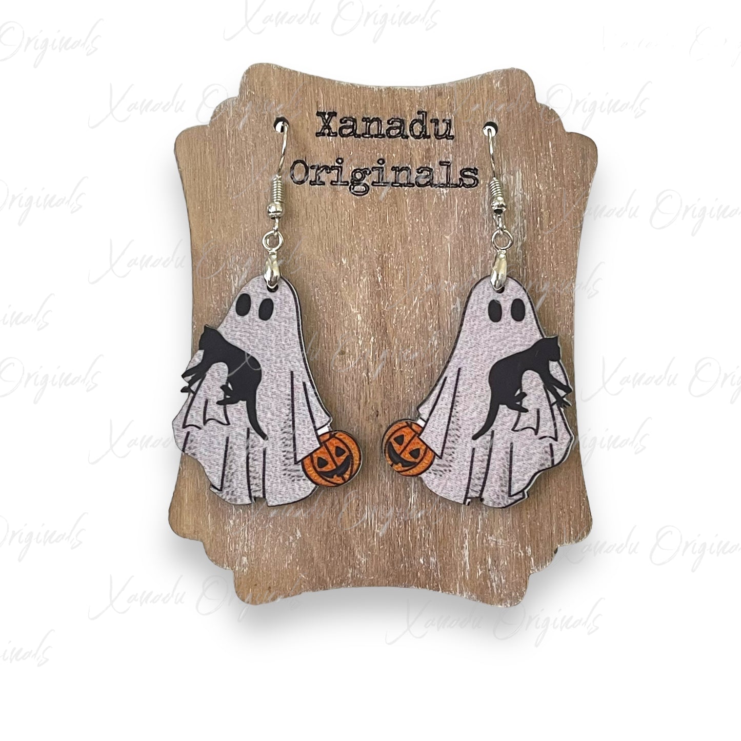 Ghost with Black Cat Earrings