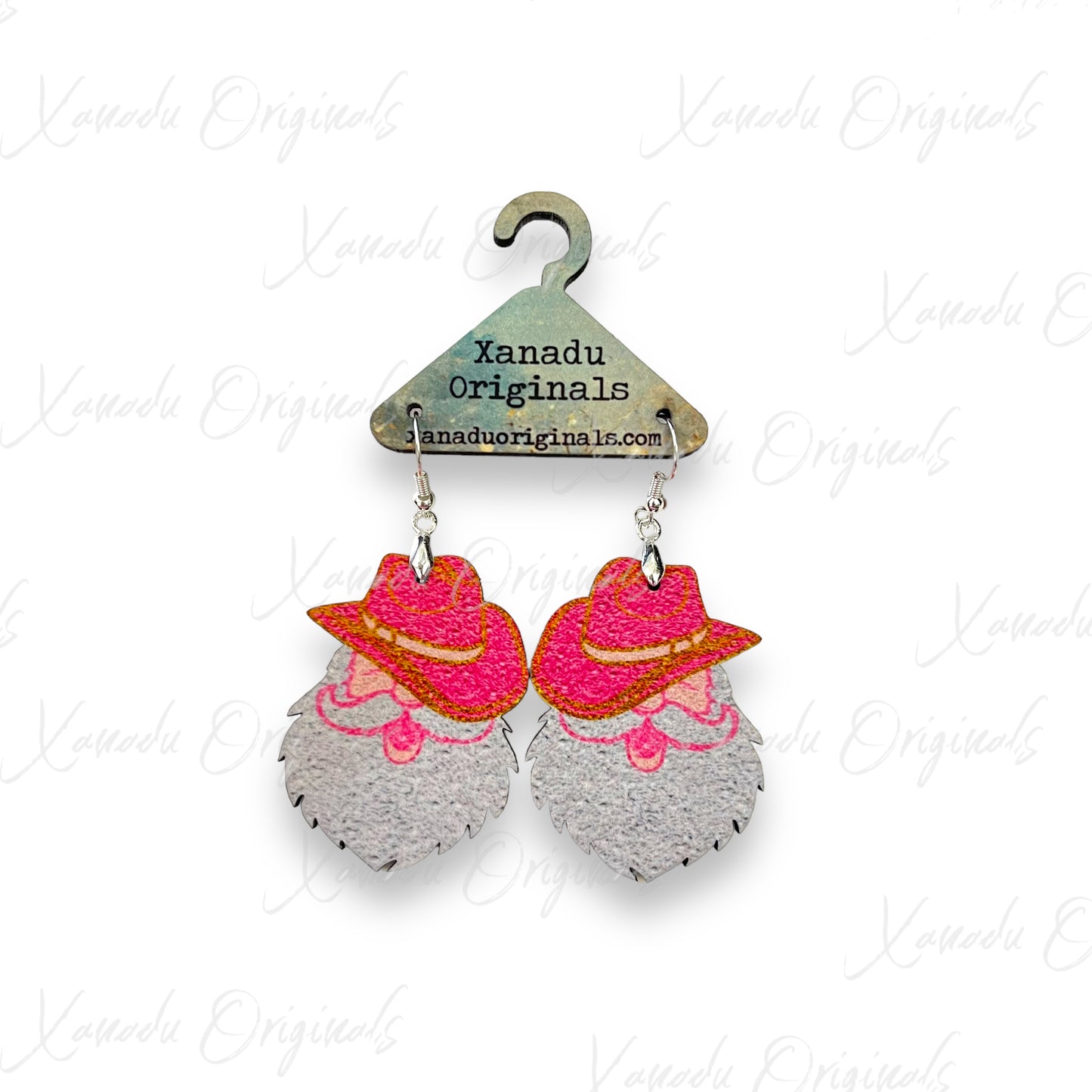 Western Pink Santa Hat Earrings