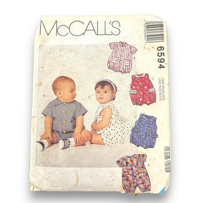 McCall's 6594 Vintage Pattern Infants Unisex Jumpsuit Rompers Size S M L XL