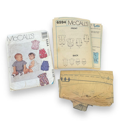 McCall's 6594 Vintage Pattern Infants Unisex Jumpsuit Rompers Size S M L XL