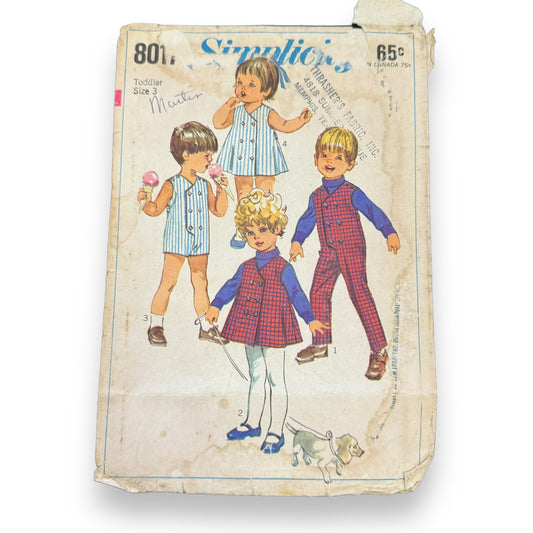 SIMPLICITY 8017 Toddlers Jumpsuit 2 Lengths Vintage 1968 Dress Jumper Size 3