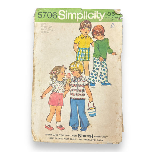 Simplicity 5706 Kids Vintage 1973 Girls Bell Bottom Pants Shorts Sewing Pattern Size 3 CUT