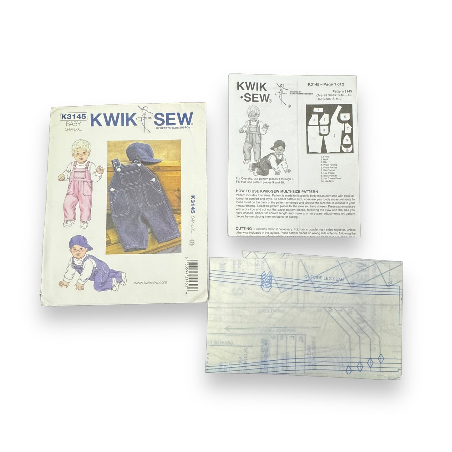 Kwik Sew Pattern K3145 2012 Baby Overalls | UNCUT