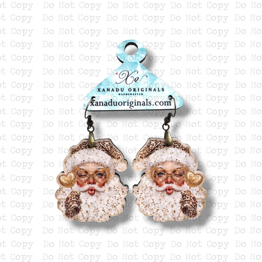 Gold Leopard Santa Earrings