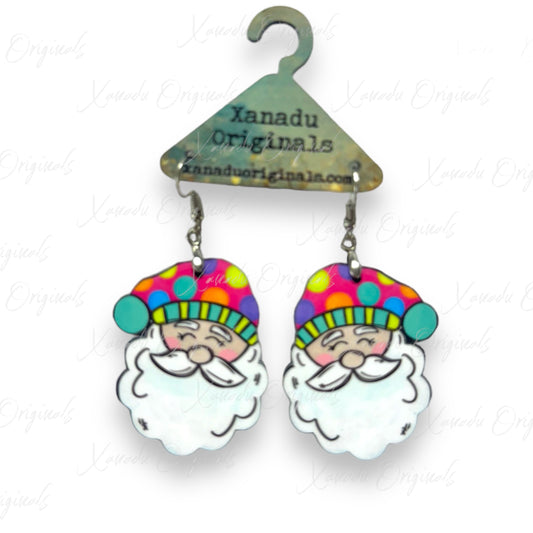 PInk Polka-dot Hat Santa Earrings