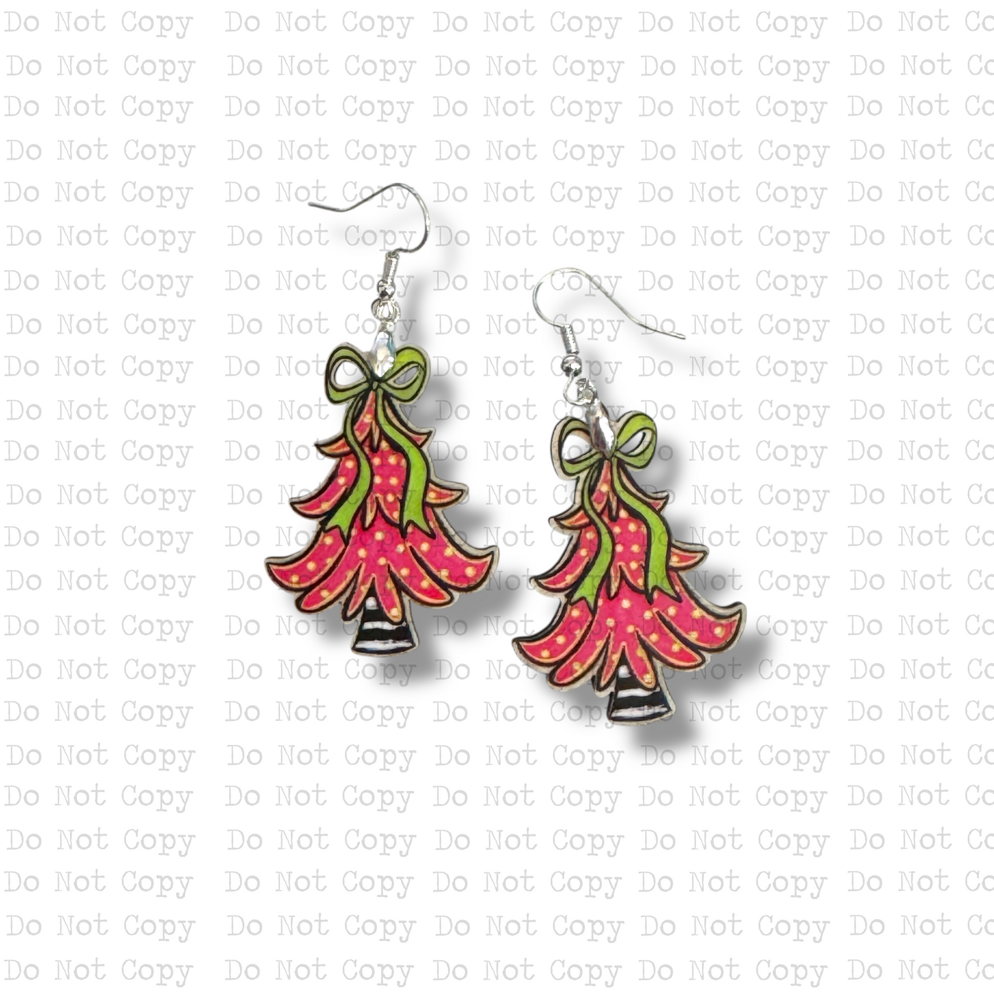 Hot Pink Christmas Tree Earrings