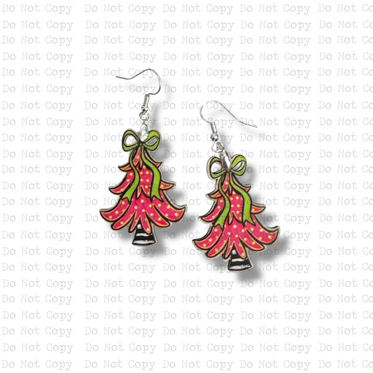 Hot Pink Christmas Tree Earrings